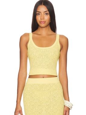 Revolve - Yellow Knit Patterned Bandeau Crop Tank & Skirt